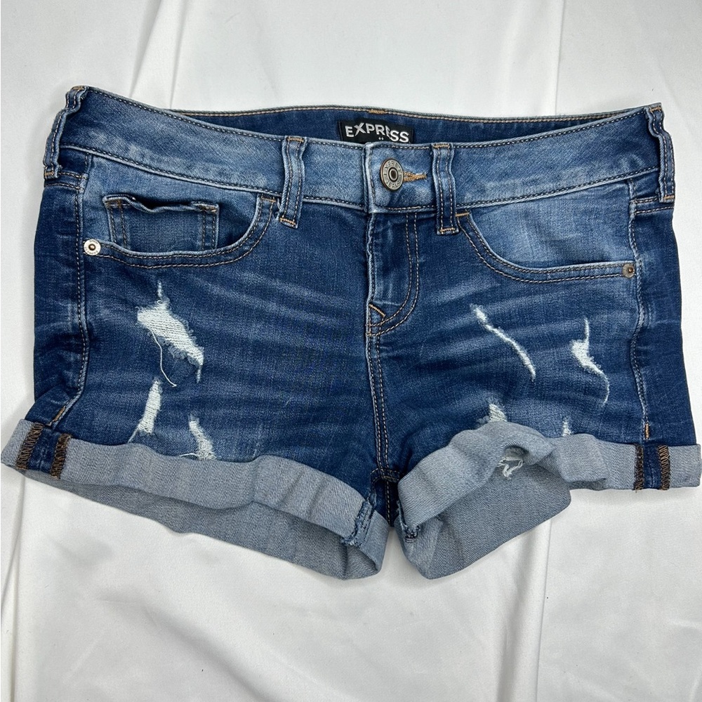 EXPRESS JEANS Denim Cuffed Cut  Womens Jean Shorts Mid Rise size 0 New Sale